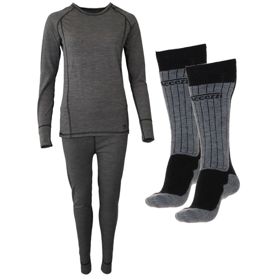 Billede af Accezzi merino skiundertøj + 2 par merino skistrømper, dame