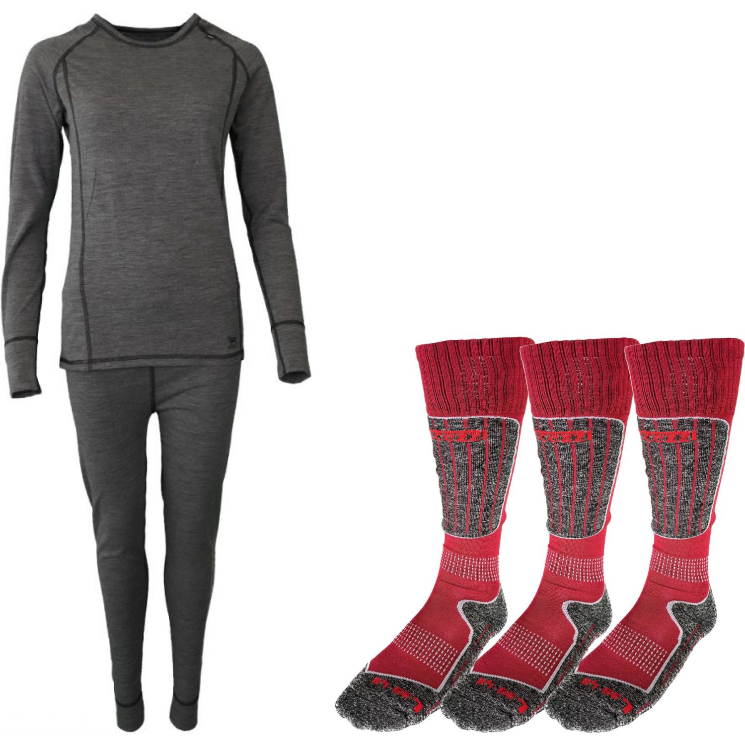 Accezzi Accezzi merino Skiunterwäsche + 3 Paar Merino-Socken, Rot, Damen,