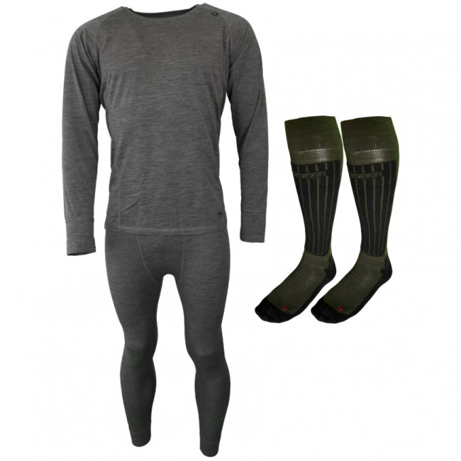 Accezzi merino ski-ondergoed + 2 paar groene merino sokken, heren