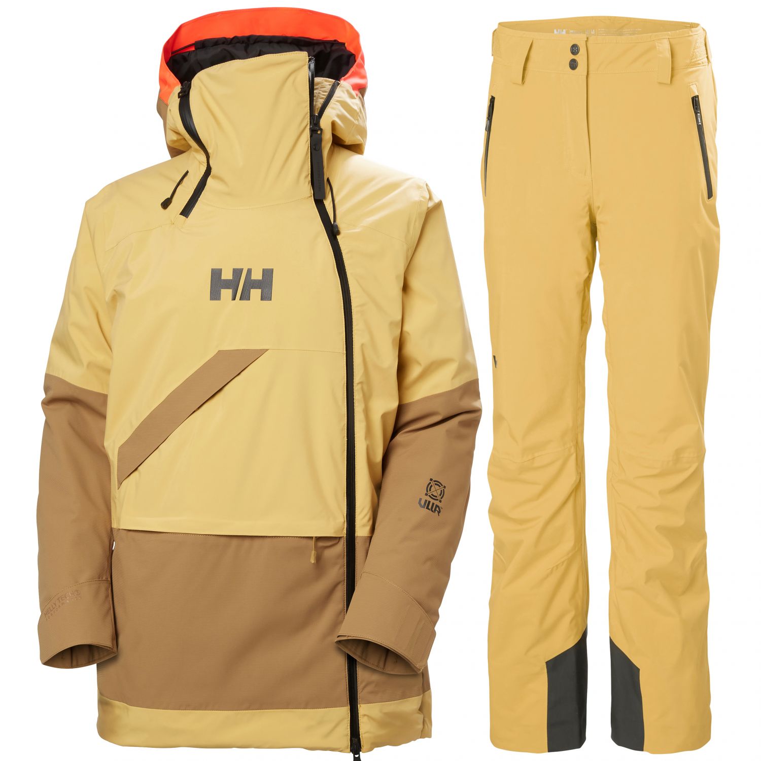 Helly Hansen Powchaser/Legendary, komplet narciarski, damski, jasnobrązowy/żółty