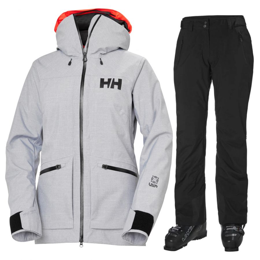 Helly Hansen Powderqueen/Legendary ski set, ladies, grey melange/black