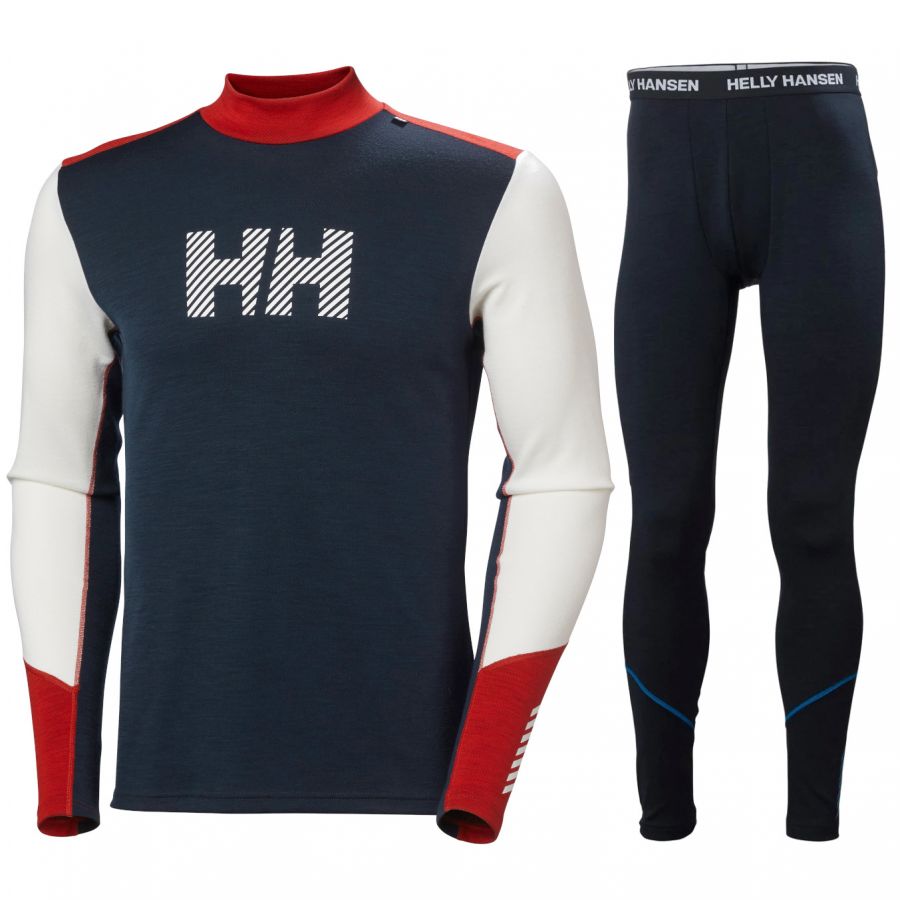 Helly Hansen Lifa Merino Midweight Logo, komplet, męski, ciemnoniebieskie/białe/czerwone