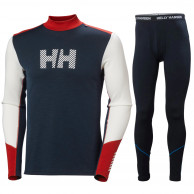 Helly Hansen Lifa Merino Midweight Logo, ensemble, hommes, bleu foncé/blanc/rouge