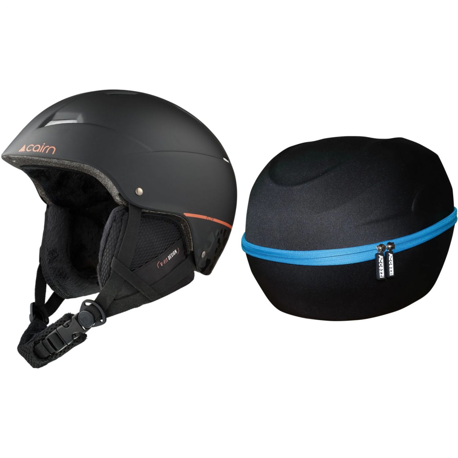 Cairn Flow, casque de ski, noir + Accezzi Cortina, helmetcase