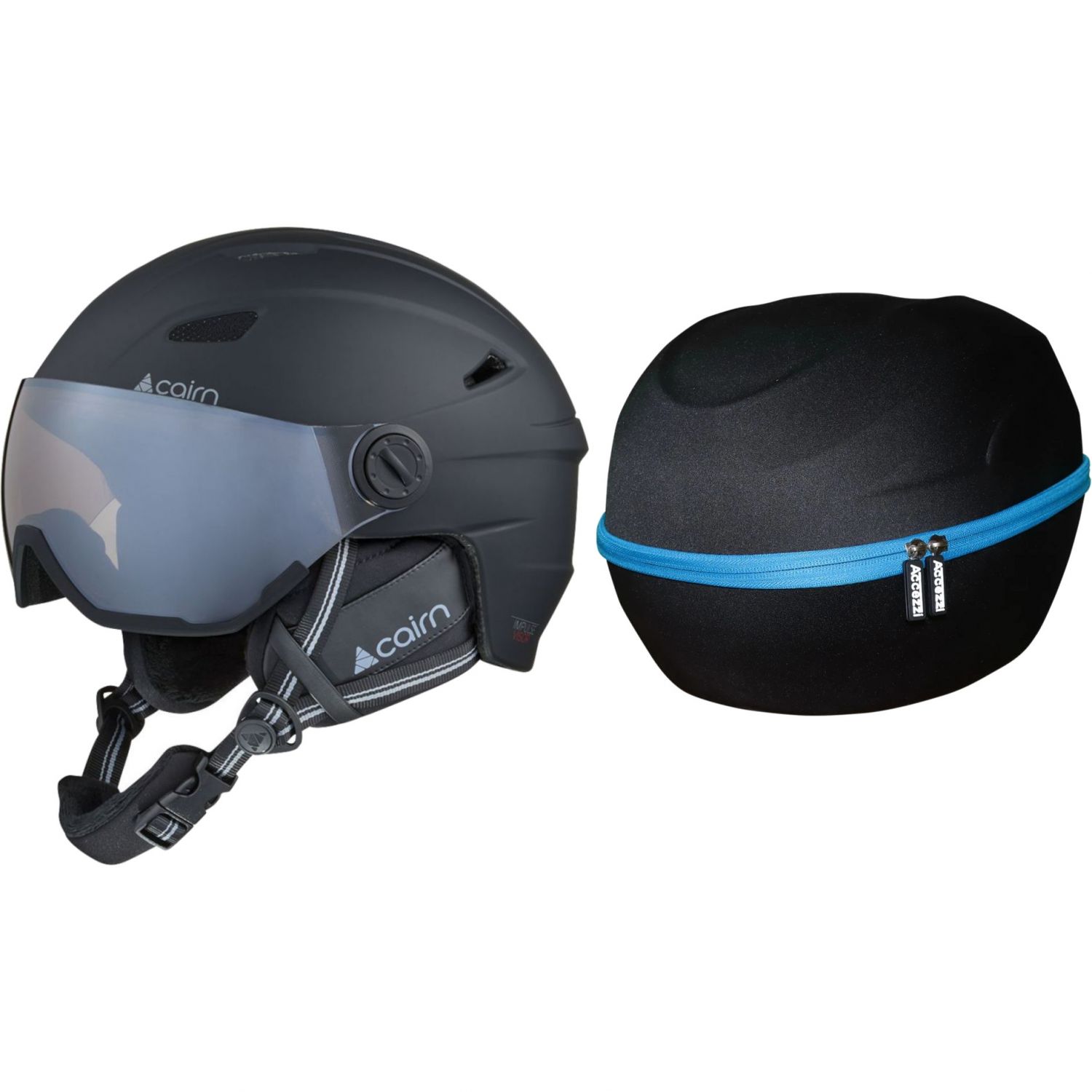 Cairn Impulse Visor Photochromic, ski helm met vizier, zwart + Accezzi Cortina, skicase