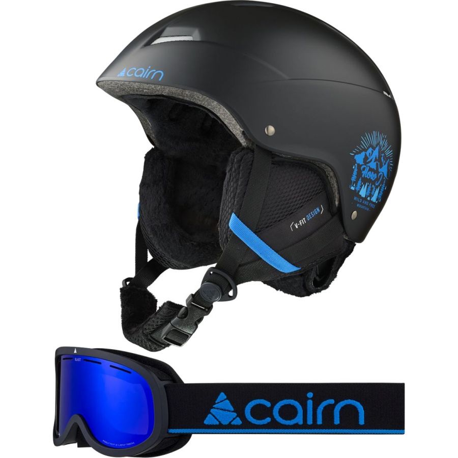 Cairn Flow, Skihjelm + Skibriller, Sett, Junior, Black/Mat Black Blue