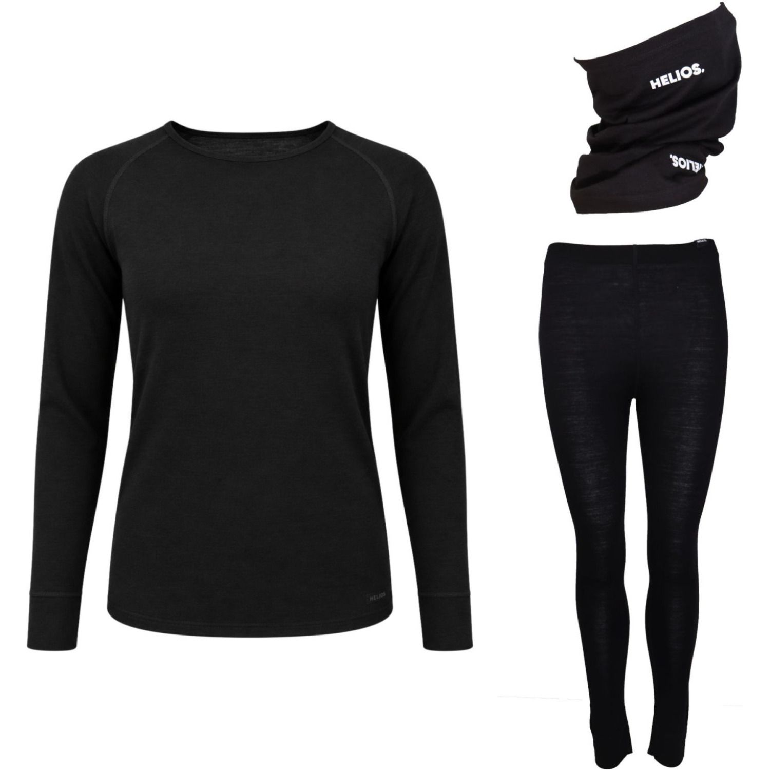 Helios Merino One, sæt + halsedisse, dame, sort