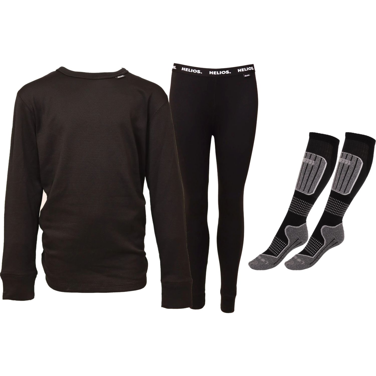 Helios Essential skiundertøj + 2 par Accezzi merino skisokker, Black, Junior