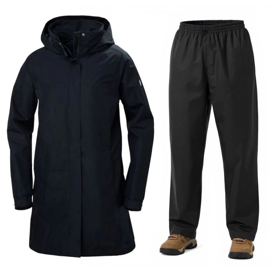 Helly Hansen Aden Long/HH Rain, regenpak, dames, navy/zwart