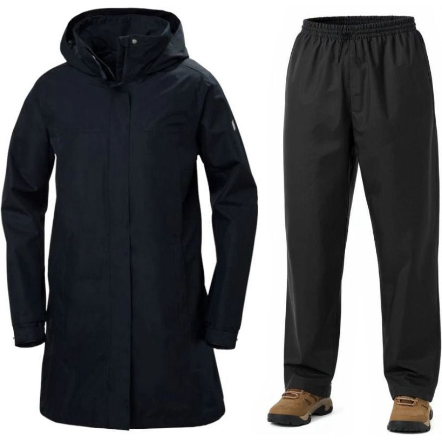 Helly Hansen Aden Long/HH Rain, regenpak, dames, navy/zwart