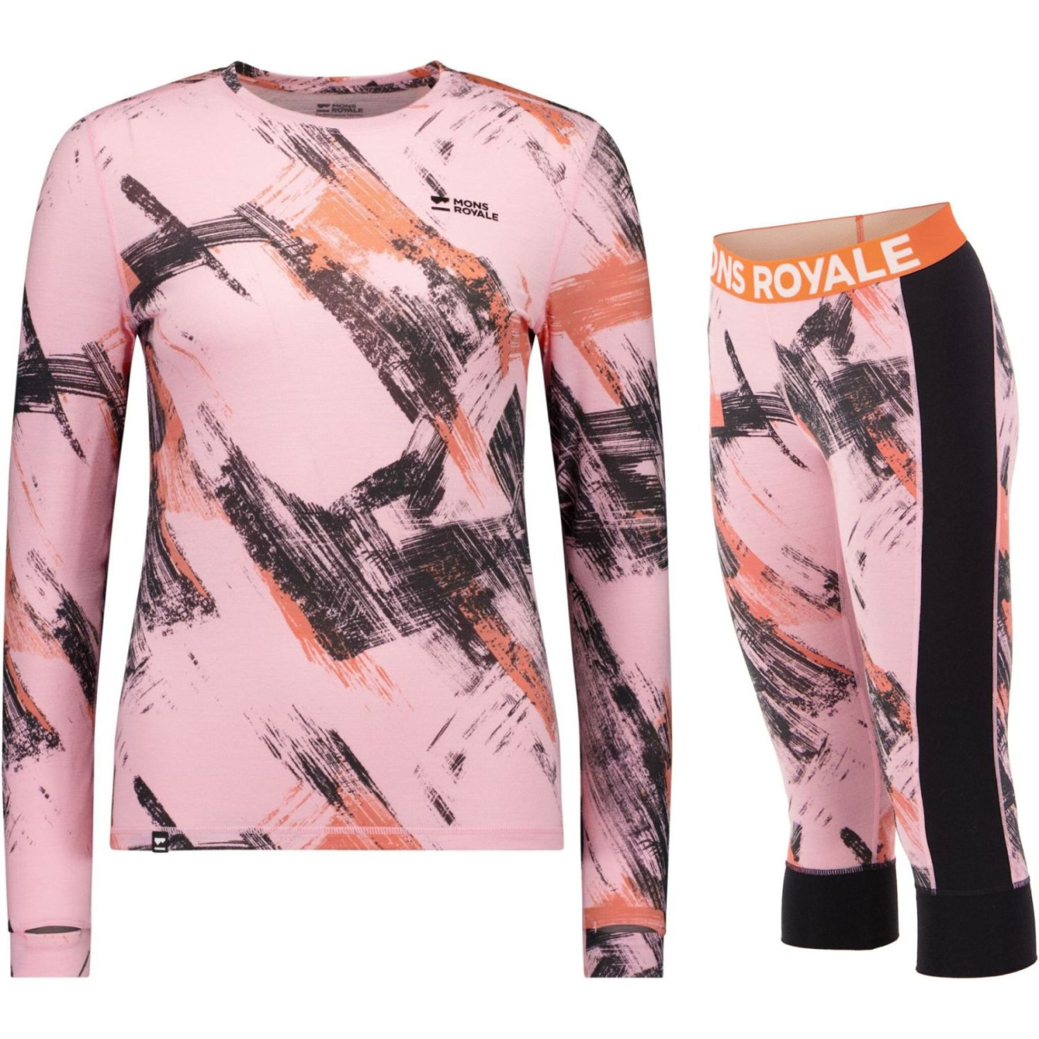 Mons Royale Cascade Merino Base Layer Long Sleeve Sæt, dame, lyserød/sort