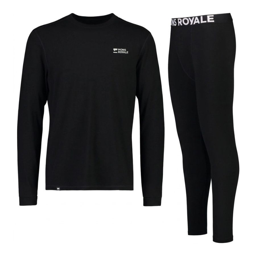 Mons Royale Cascade Merino Base Layer Sett, herre, sort