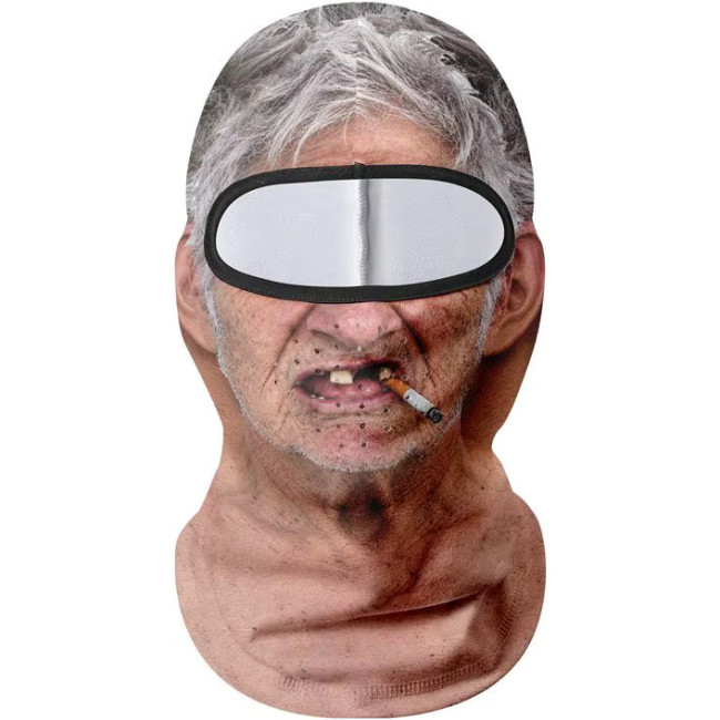 Accezzi Old Man Balaclava, sjov skimaske, sur med grå hår