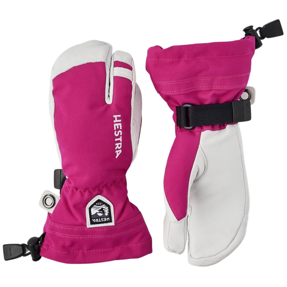 Hestra Army Leather Heli Ski, 3-finger skihandsker, junior, pink thumbnail