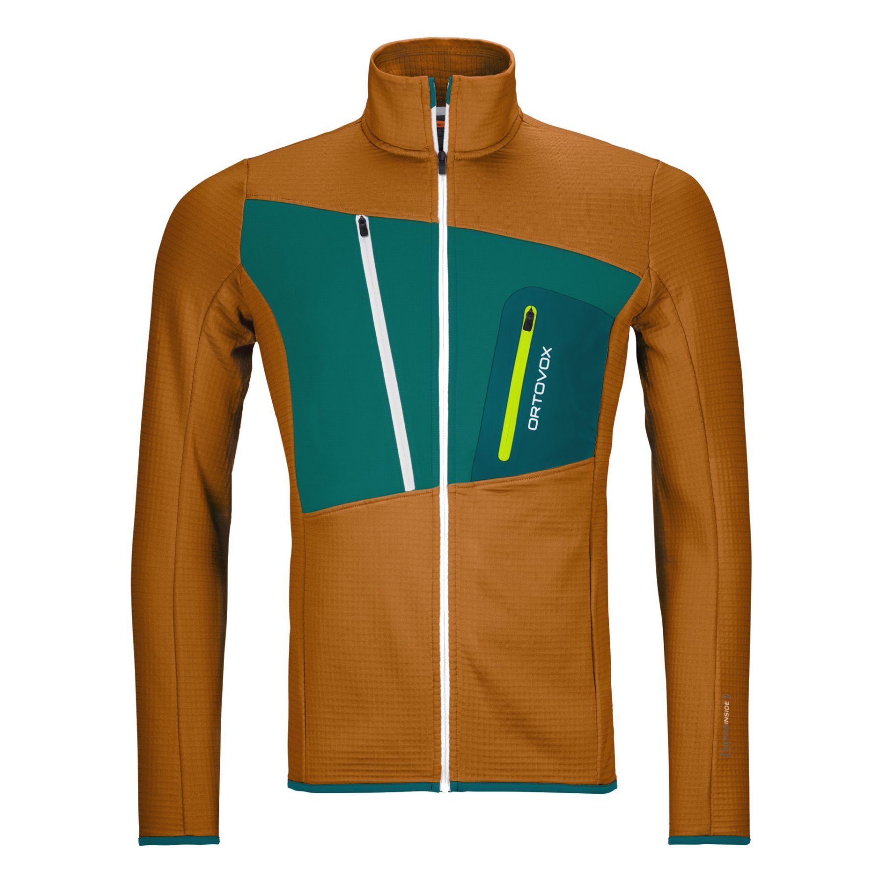 Se Ortovox Fleece Grid Jacket, herre, orange hos Skisport.dk
